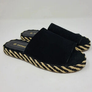 NWT Kaanas Maui Black Leather Open Toe Slides 6